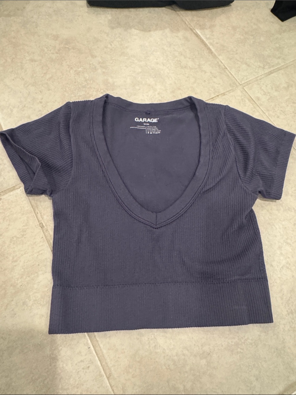 Garage Blue/Grey Ribbed V-Neck Crop Top